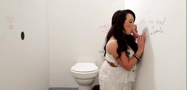  Chubby CFNM babe cocksucking at the gloryhole